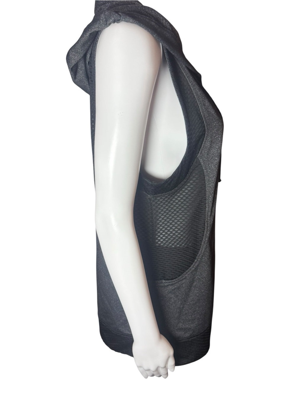 CALIA by Carrie Underwood Gray Hooded Mesh Longline Vest Size Large